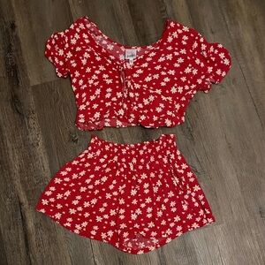 Red Floral Two-Piece Set